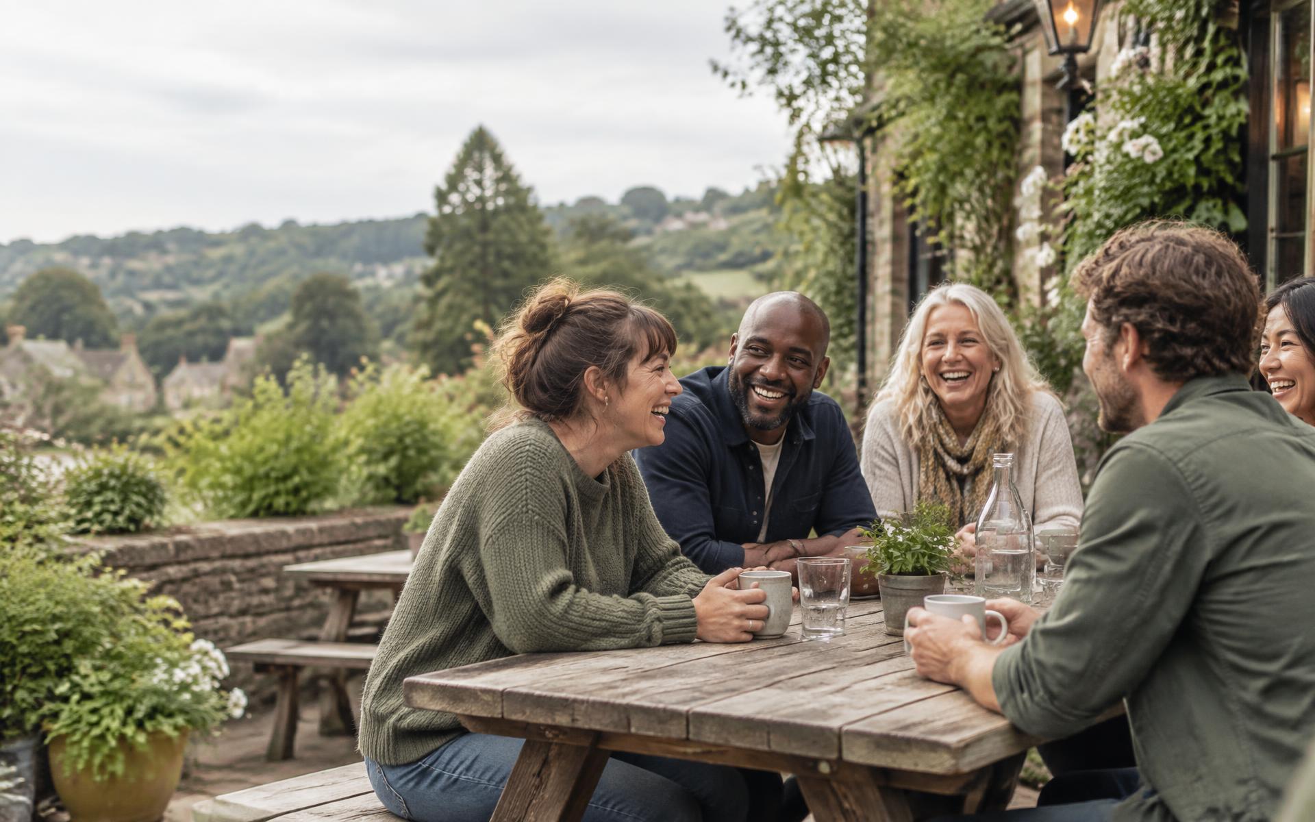 A trusted community of people meeting in a bright wellbeing workspace